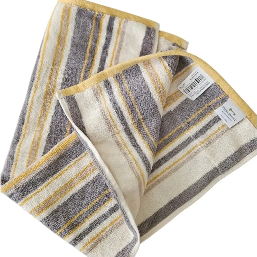 Threshold Accent Hand Towel Yellow Stripe 16x28 100% Cotton NWT